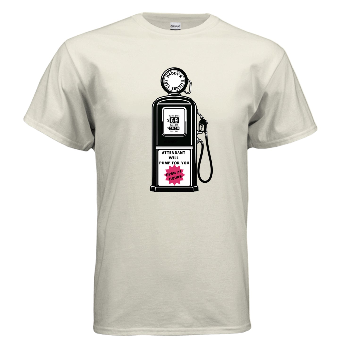 Daddy's Full Service vintage gas station graphic on natural unisex heavy cotton tee, front view — Daddy Threads
