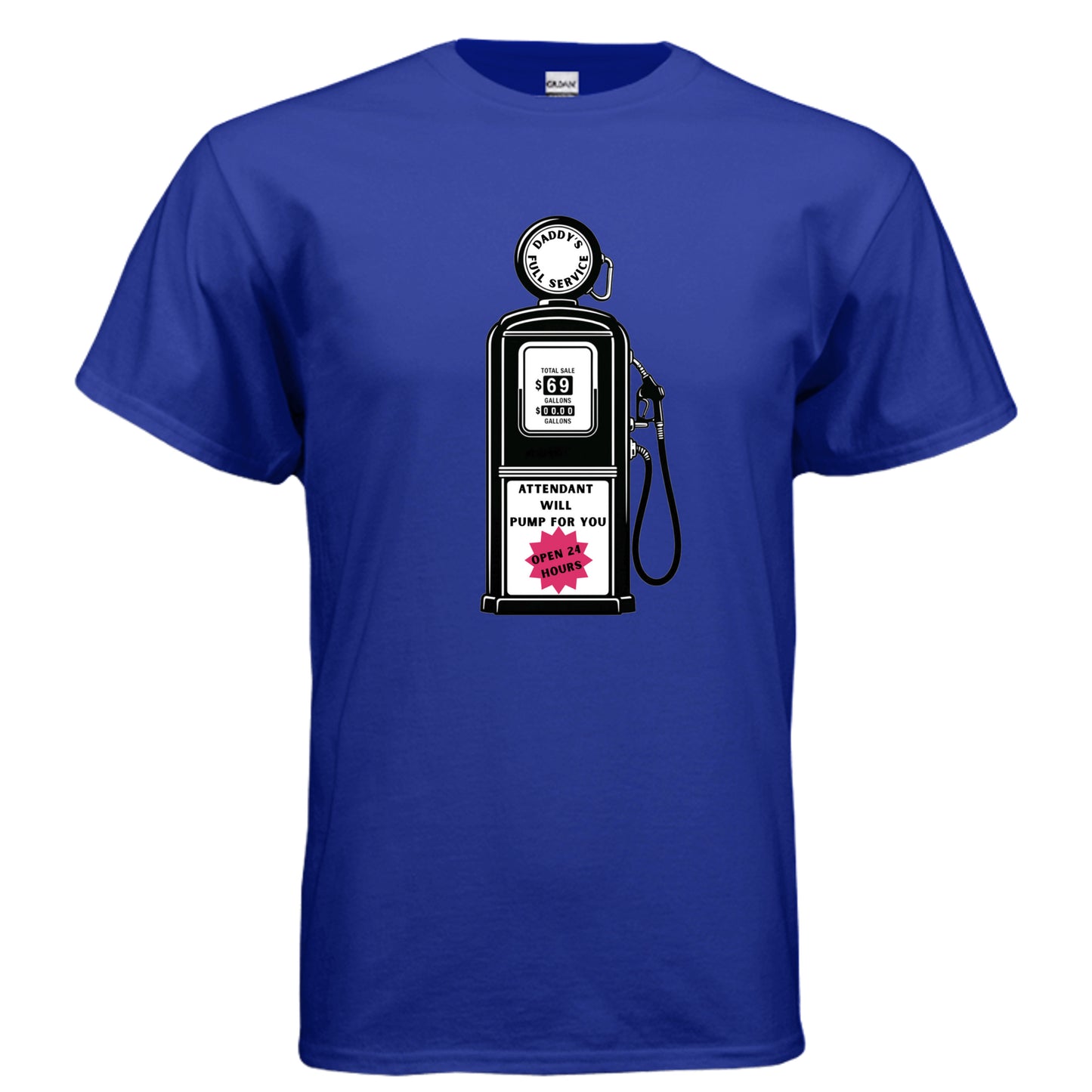Daddy's Full Service vintage gas station graphic on royal unisex heavy cotton tee, front view — Daddy Threads