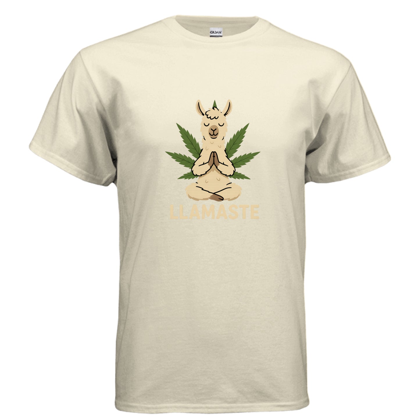 Llamaste yoga llama graphic on off white unisex heavy cotton tee, front view — Daddy Threads