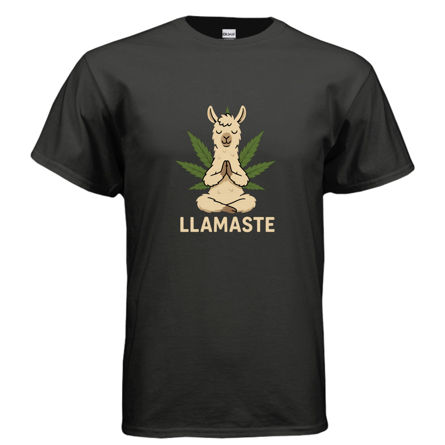 Llamaste yoga llama graphic on black unisex heavy cotton tee, front view — Daddy Threads