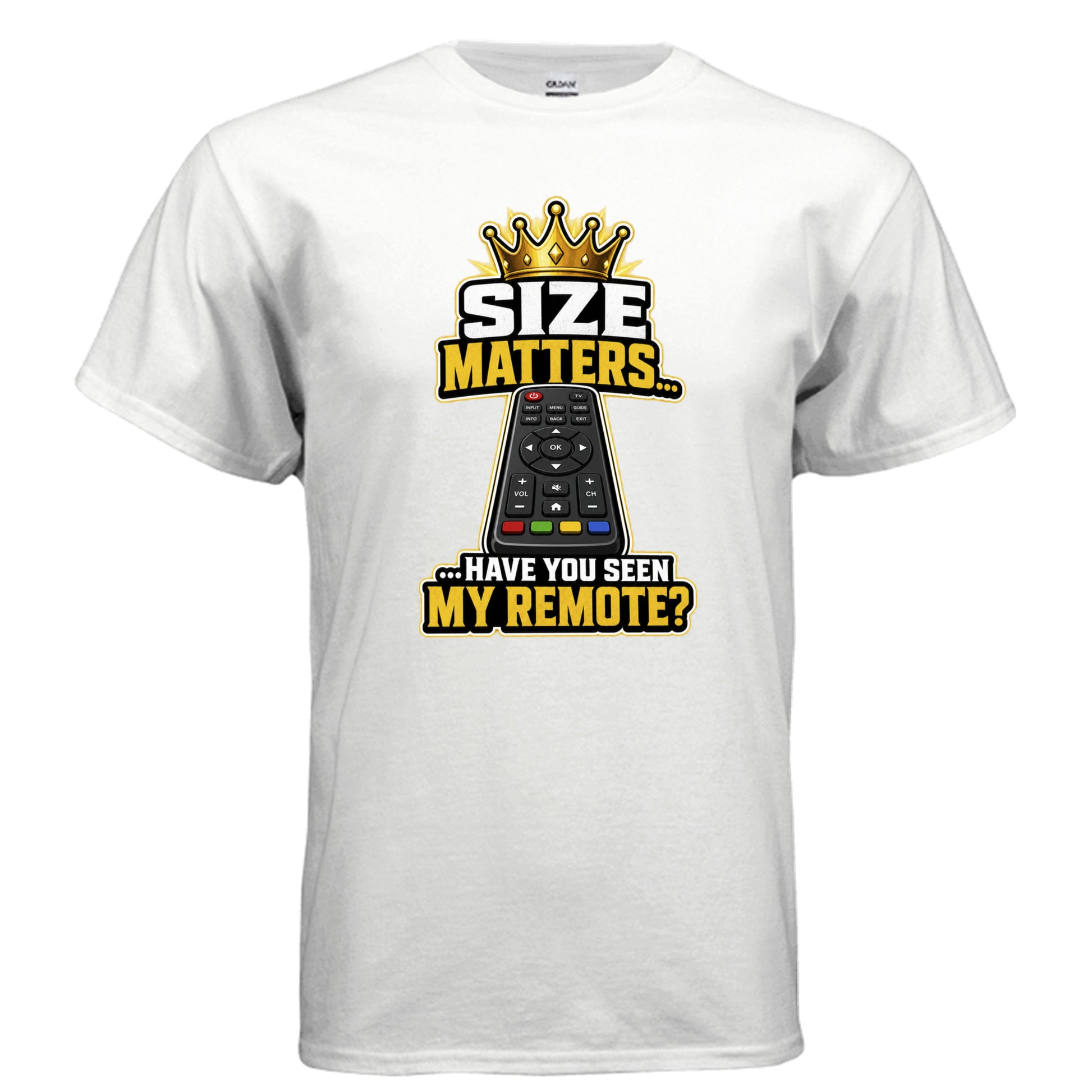Size Matters retro remote control graphic on white unisex heavy cotton tee — Daddy Threads
