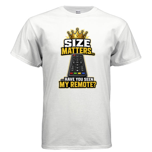 Size Matters retro remote control graphic on white unisex heavy cotton tee — Daddy Threads