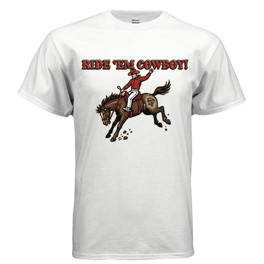 Ride 'Em Cowboy vintage rodeo graphic on white unisex heavy cotton tee — Daddy Threads