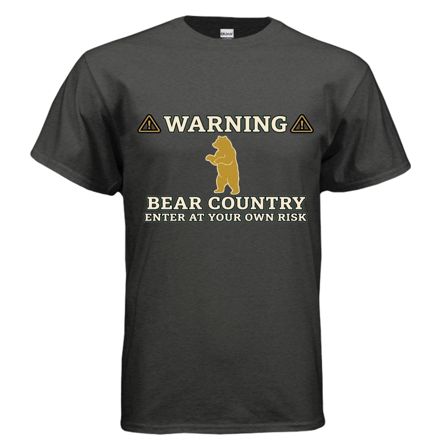 Bear Country Warning vintage sign graphic on tweed unisex heavy cotton tee — Daddy Threads