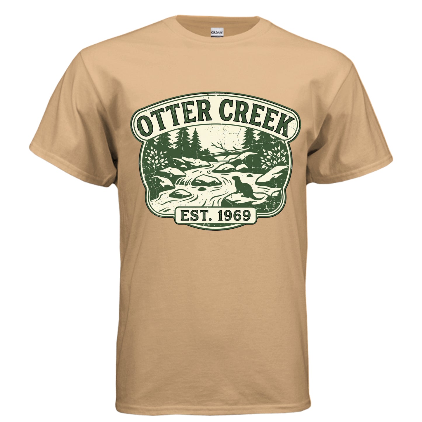 Otter Creek vintage badge graphic on old gold unisex heavy cotton tee — Daddy Threads