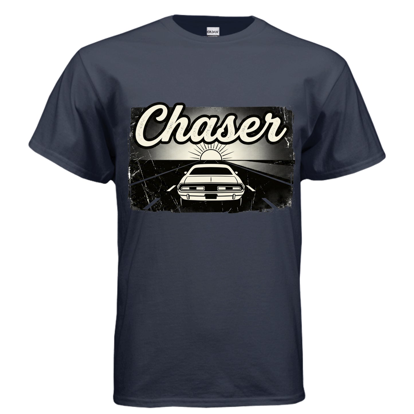 Chaser vintage muscle car graphic on navy unisex heavy cotton tee — Daddy Threads