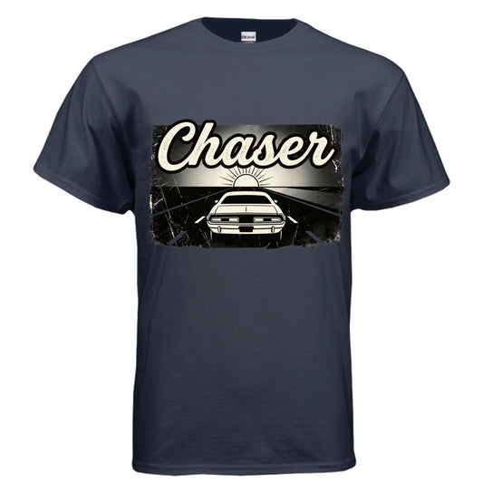 Chaser vintage muscle car graphic on navy unisex heavy cotton tee — Daddy Threads