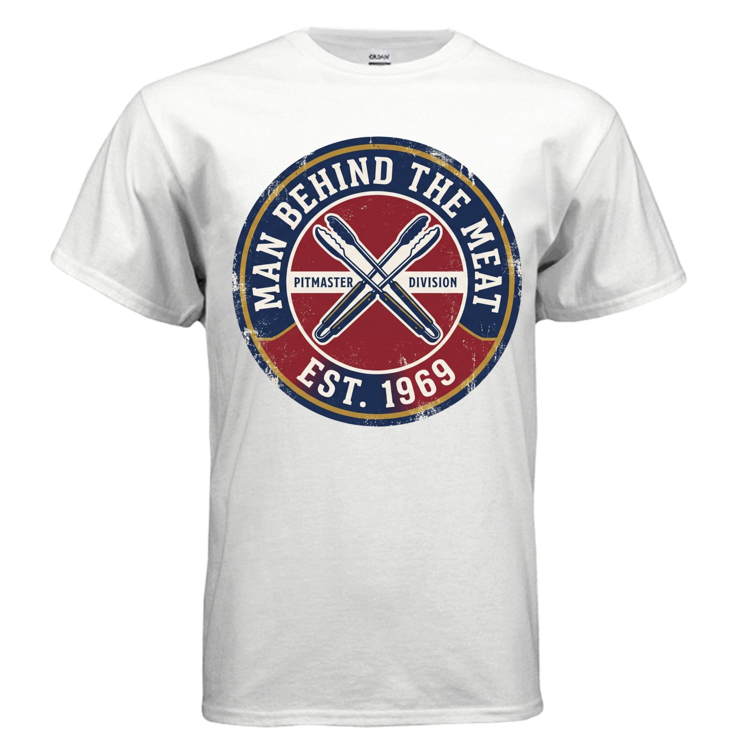 Man Behind the Meat BBQ pitmaster graphic on white unisex heavy cotton tee — Daddy Threads