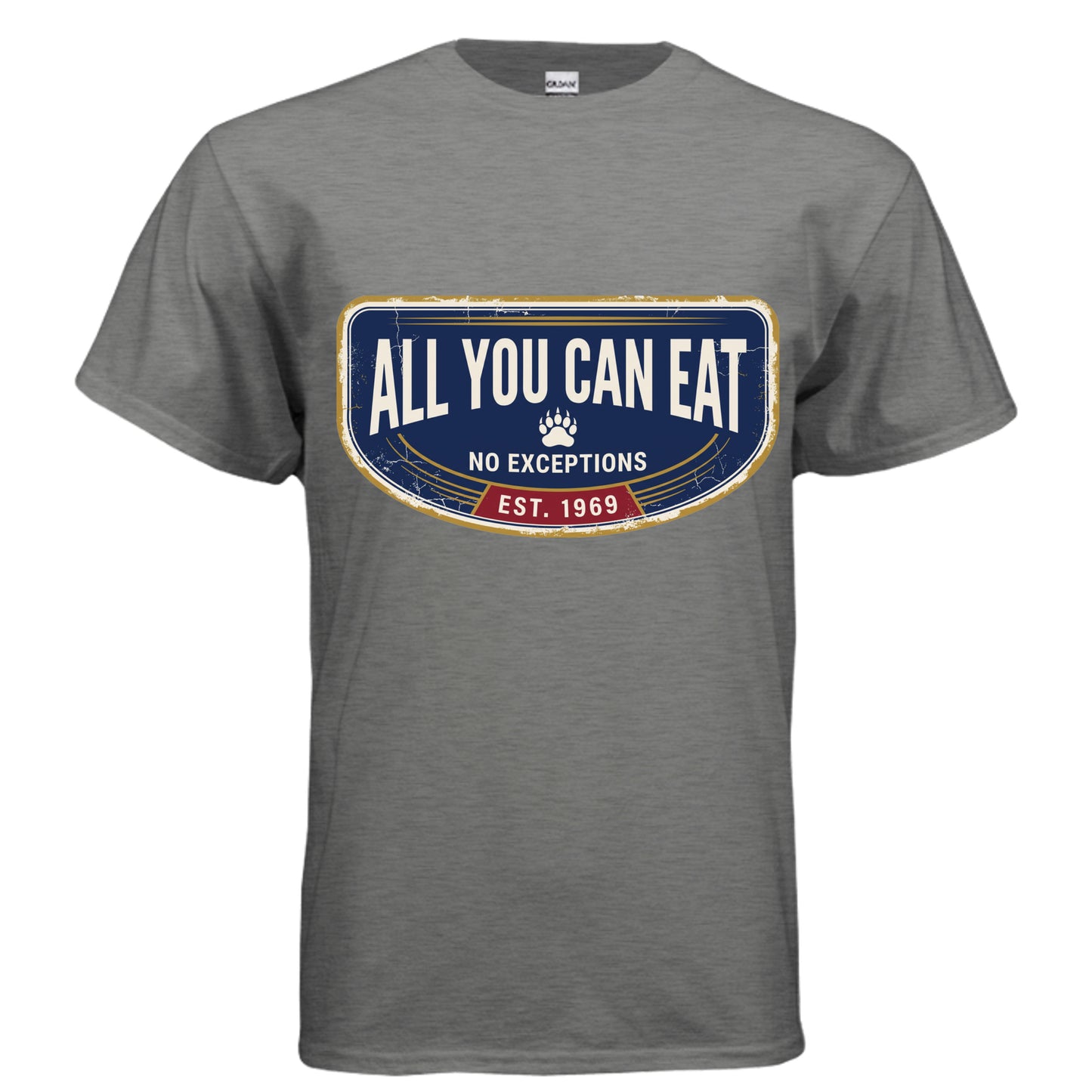 All You Can Eat bear paw diner badge graphic on graphite heather unisex heavy cotton tee — Daddy Threads