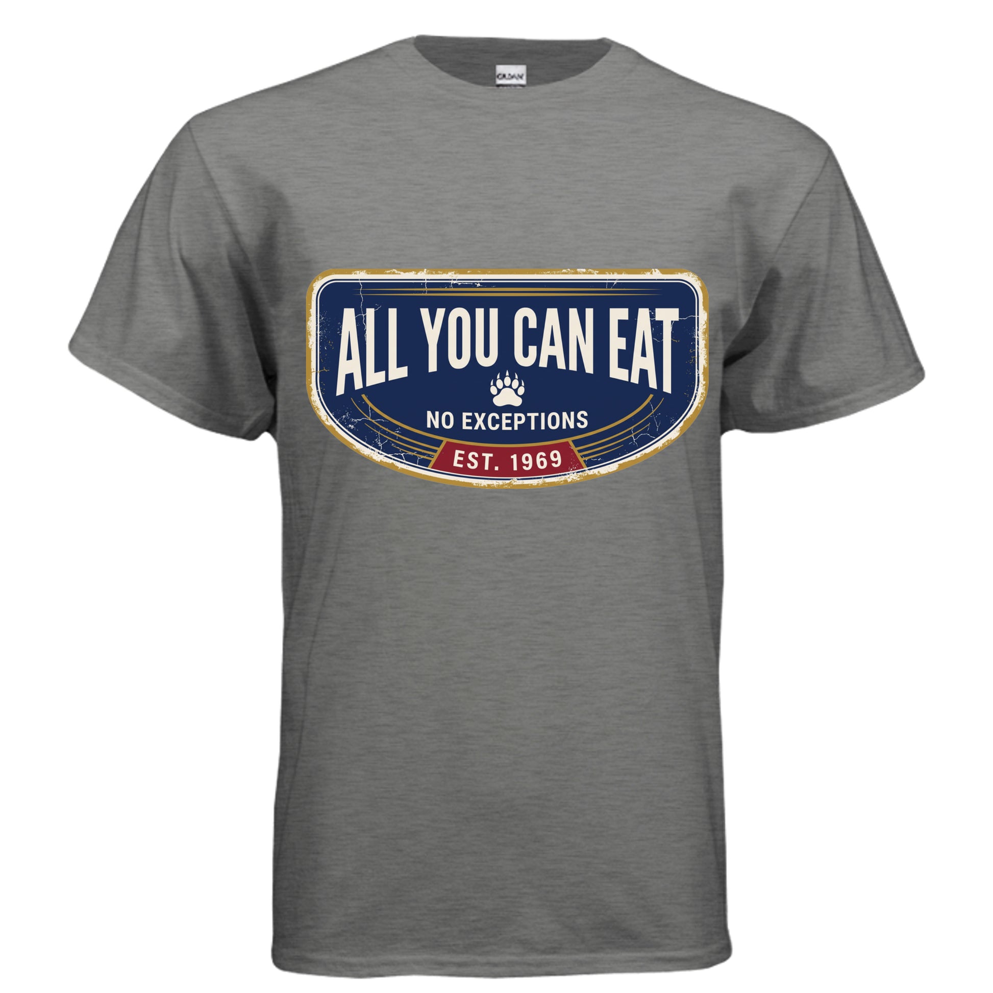 All You Can Eat bear paw diner badge graphic on graphite heather unisex heavy cotton tee — Daddy Threads