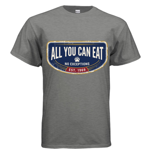 All You Can Eat bear paw diner badge graphic on graphite heather unisex heavy cotton tee — Daddy Threads