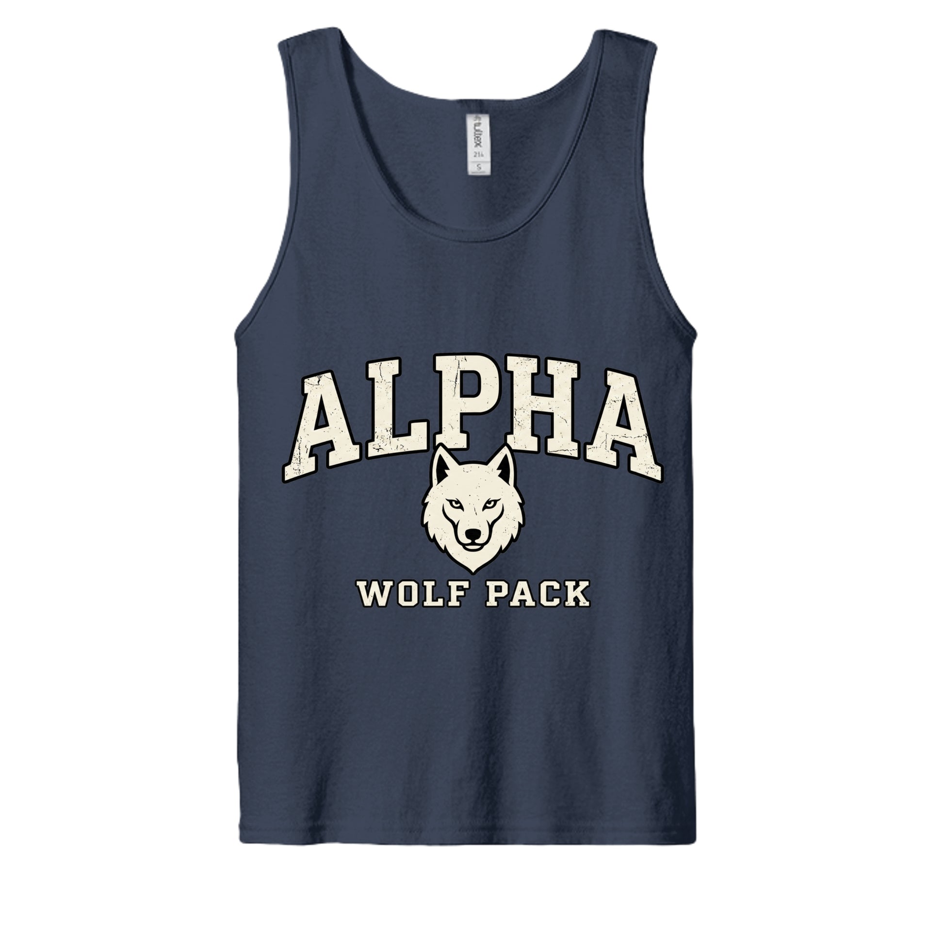 Pump & Prowl vintage wolf pack gym graphic on navy unisex tank top — Daddy Threads